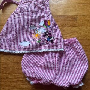 Disney Minnie Mouse Pink Striped Kids Apron and Bloomers Set
